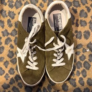 Golden Goose Olive Green Sneakers with White Star